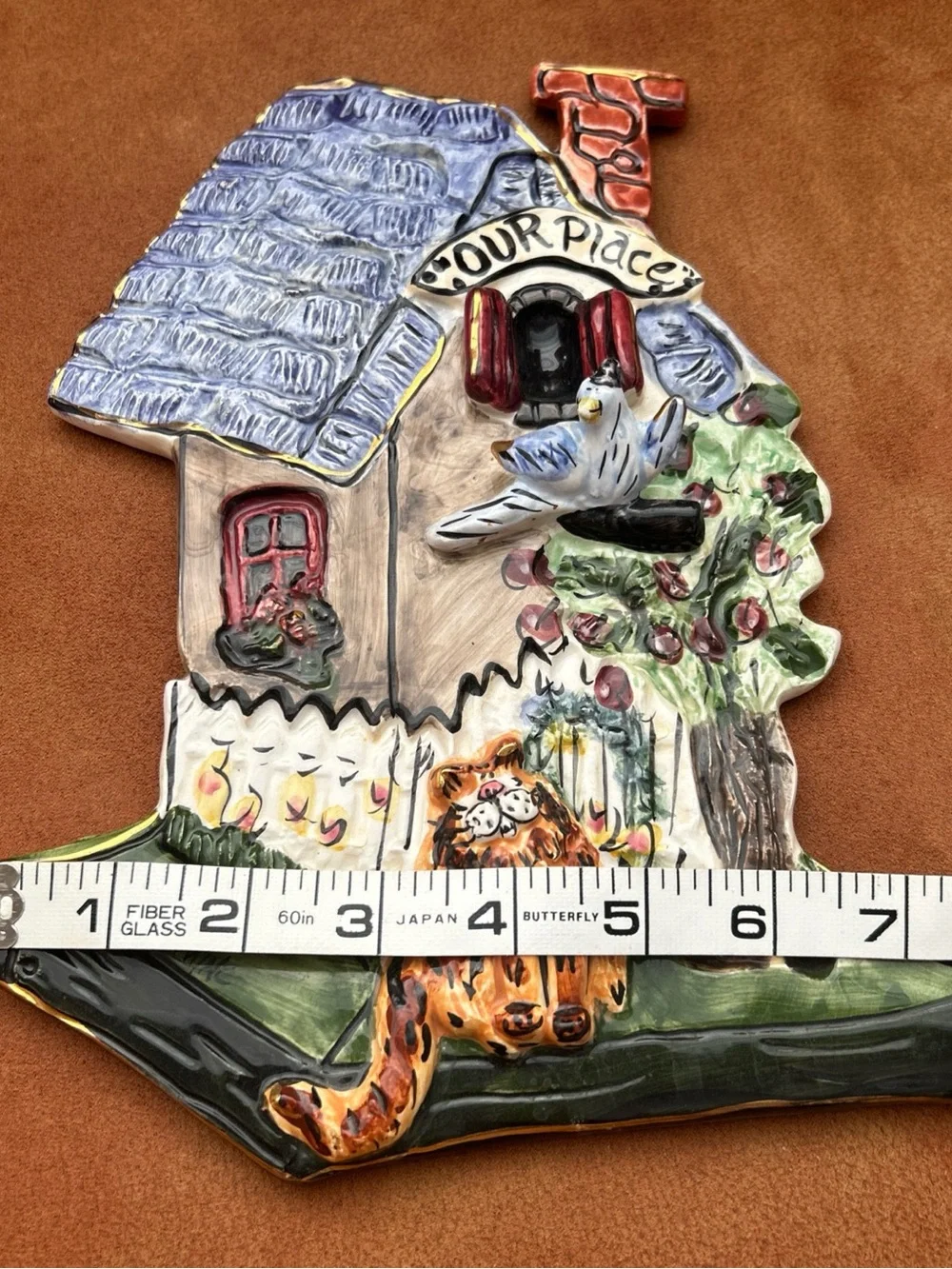 Blue Sky Our Place Wall Hanging Ceramic Heather Goldminc Signed Cat Bird 3D